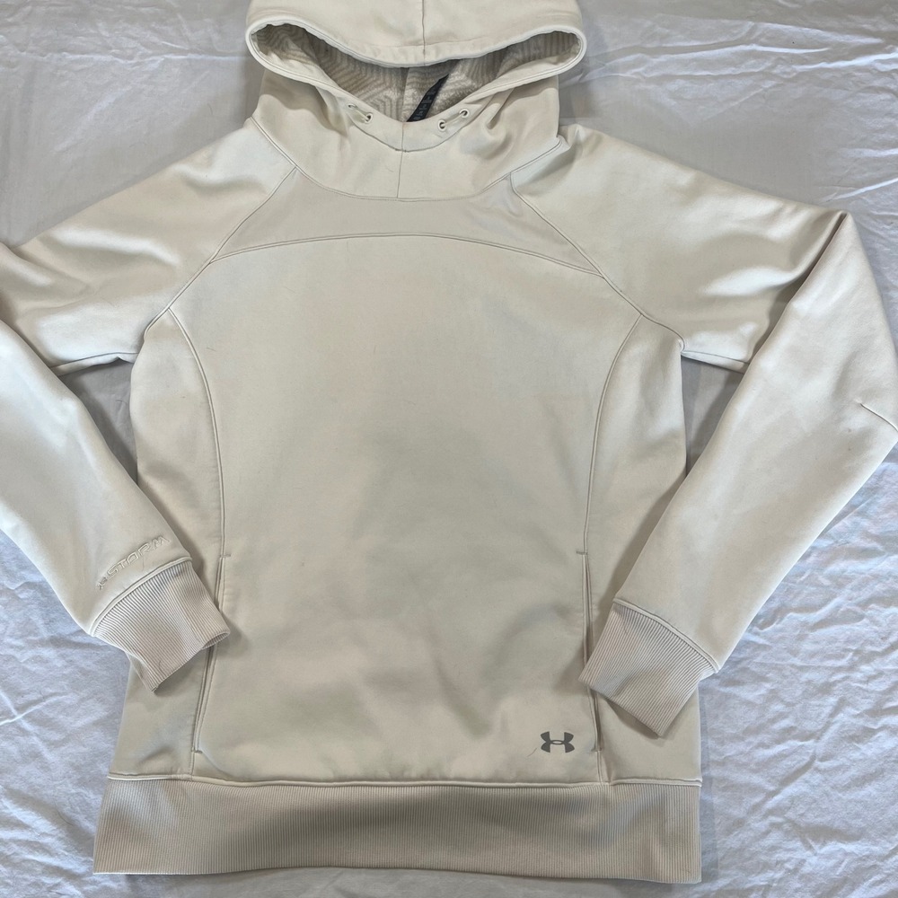 Under Armour UA Hoodie Sweatshirt Pullover Womens Small Cream Cold Gear